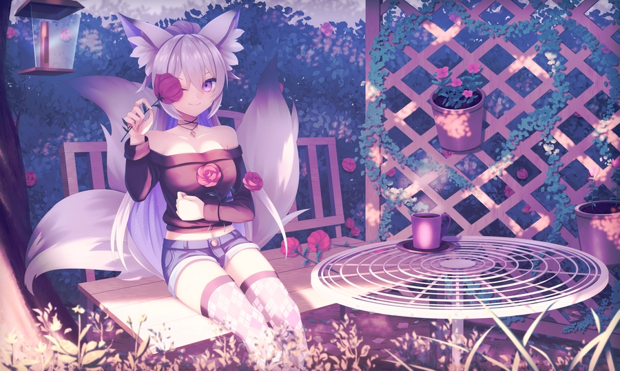 ảnh anime hồ ly hoa hồng