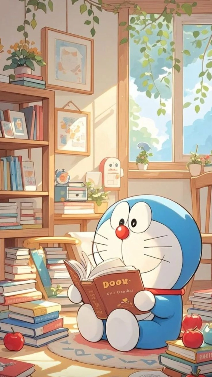 ảnh doraemon anime cute đọc sách