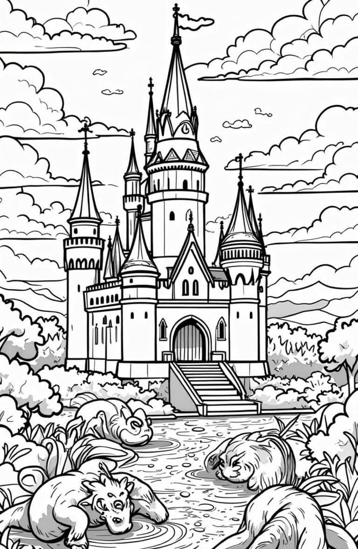 100+ Tranh tô màu lâu đài cổ tích ấn tượng giúp bé rèn kỹ năng tô màu
