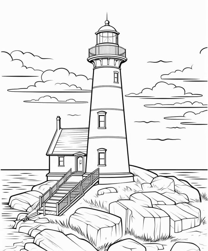 100+ Tranh tô màu ngọn hải đăng chi tiết rõ nét cho bé tập tô mỗi tối